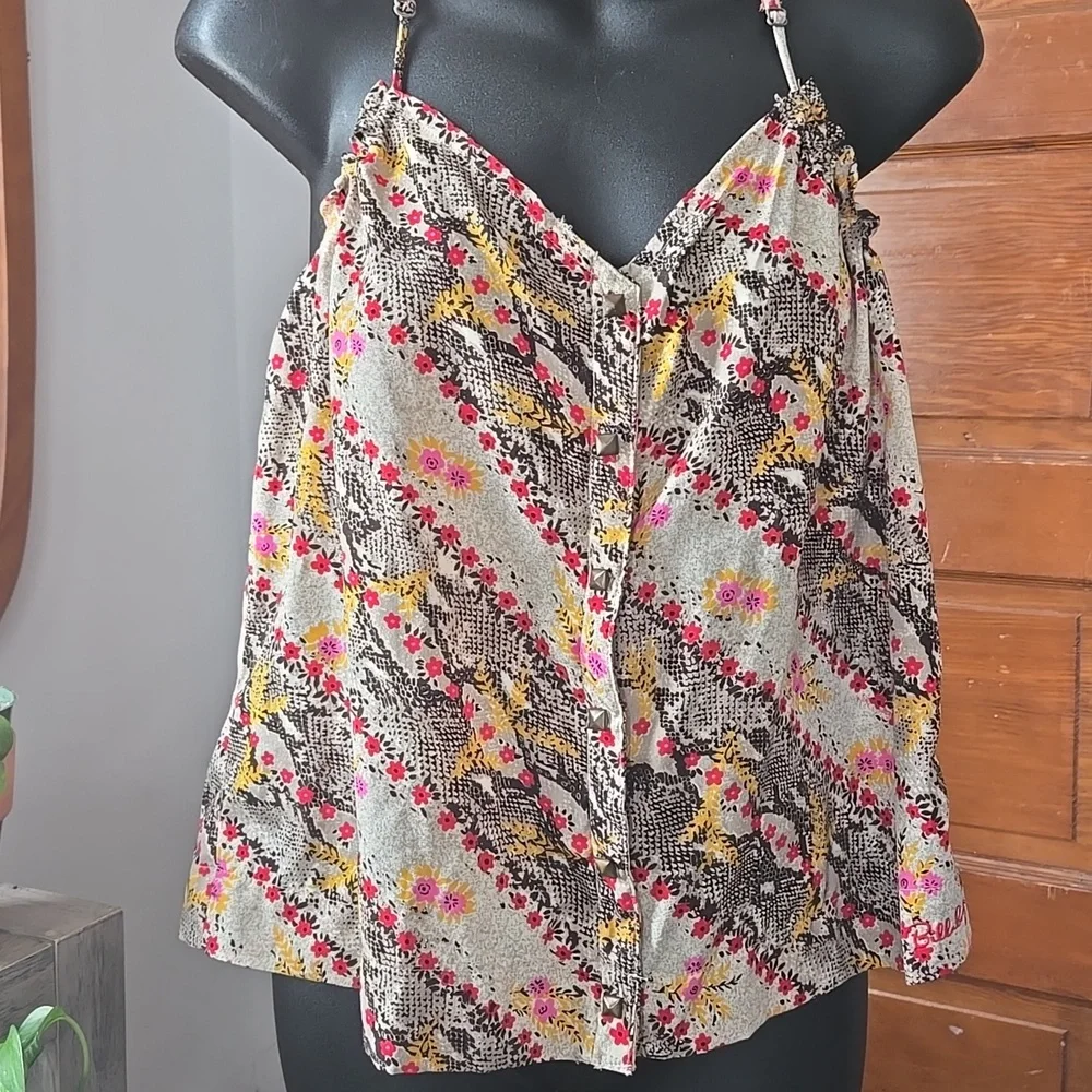 Billabong Designers Closet Satiny Snakeskin Floral Racerback Tank Small - Picture 7 of 9